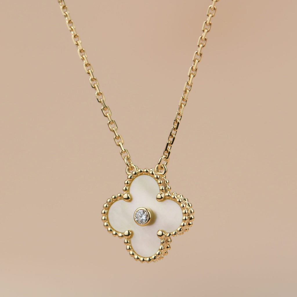 [Marin]CLOVER 15MM DIAMOND GOLD MOTHER OF PEARL NECKLACE
