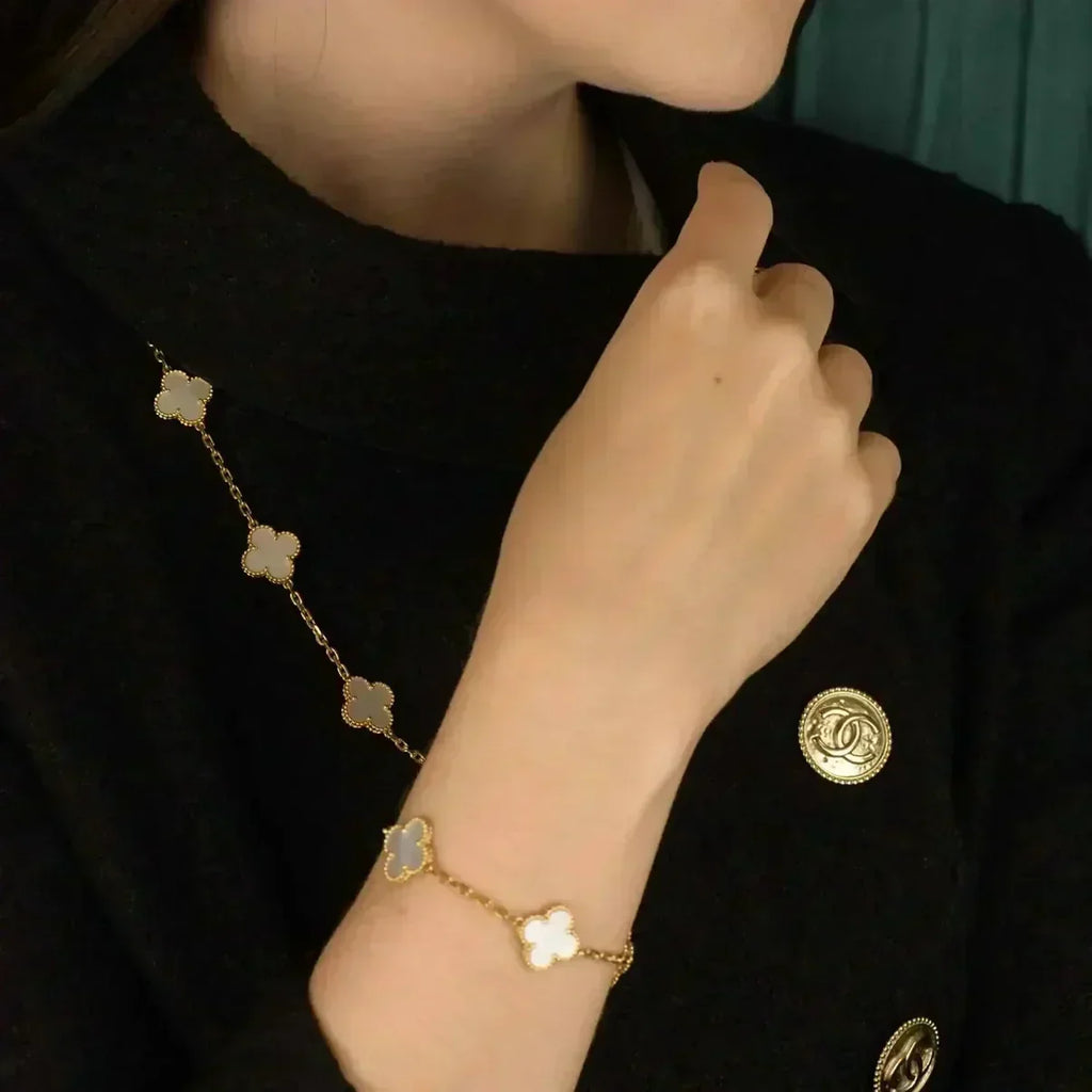 [⭐Shinejoy]CLOVER WHITE PEARL MOP BRACELET 5 MOTIFS COLLECTION