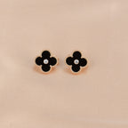 [Marin]BOUCLES D'OREILLES CLOVER MEDIUM 1 MOTIFS ONYX ET DIAMANTS