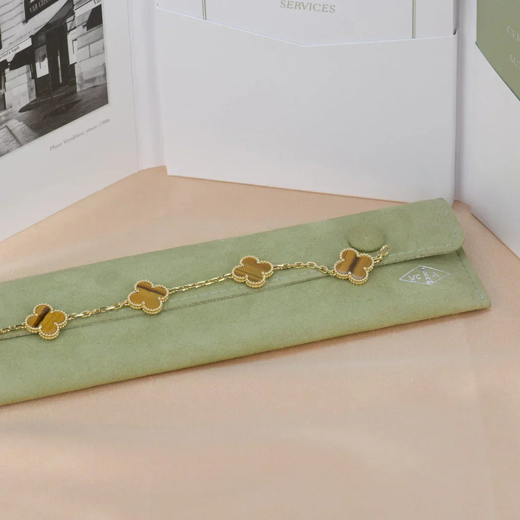 [⭐Shinejoy] CLOVER 5 MOTIFS TIGER EYE BRACELET COLLECTION