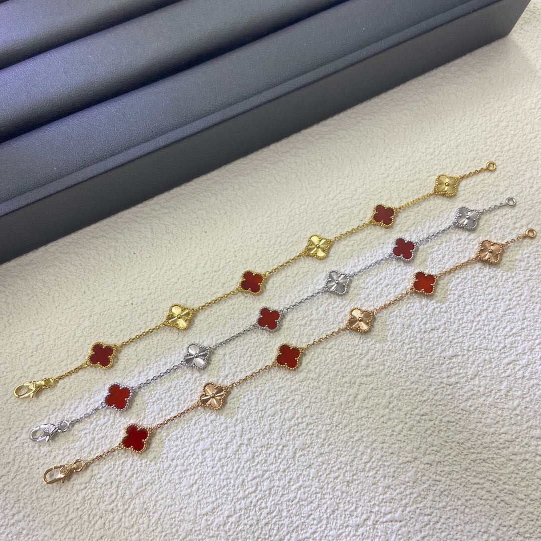 [Marin]CLOVER 6 MOTIF RED AGATE LASER BRACELET-w