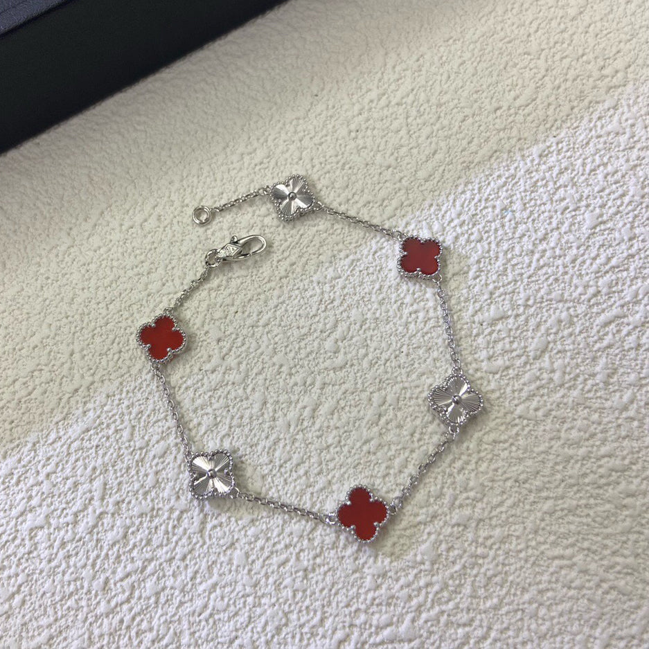 [Marin]CLOVER 6 MOTIF RED AGATE LASER BRACELET-w