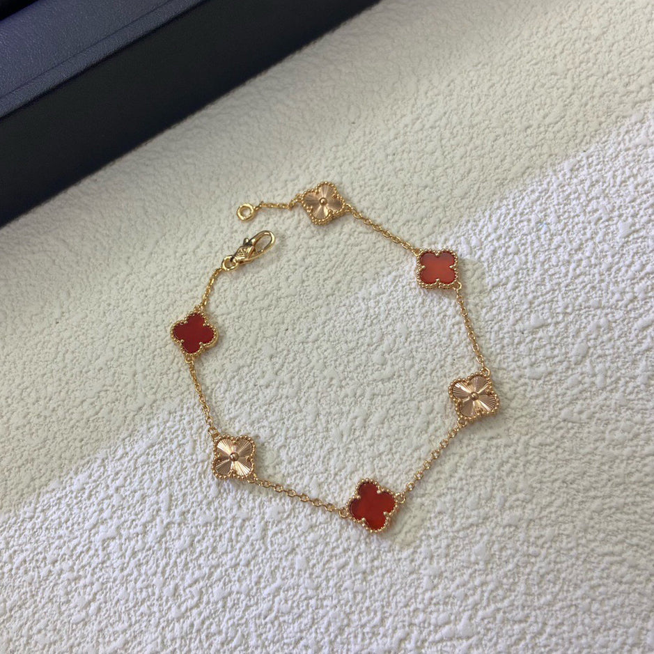 [Marin]CLOVER 6 MOTIF RED AGATE LASER BRACELET-w
