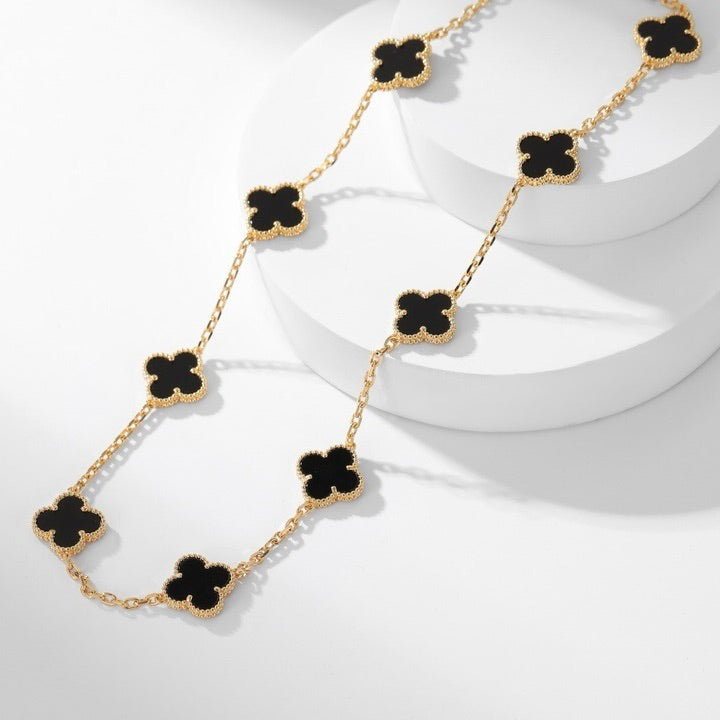 [Marin]CLOVER 10 MOTIFS ONYX NECKLACE