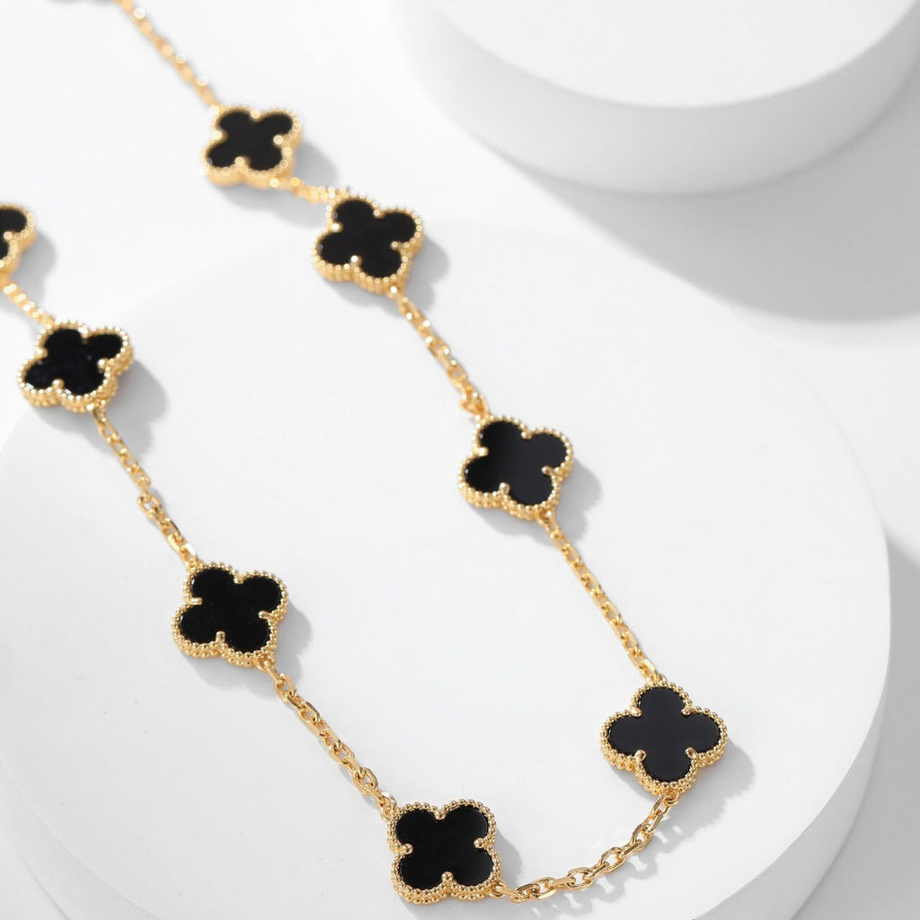 [Marin]COLLIER ONYX 10 MOTIFS TRÈFLE