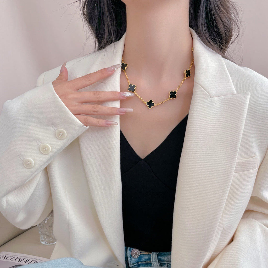 [Marin]COLLIER ONYX 10 MOTIFS TRÈFLE