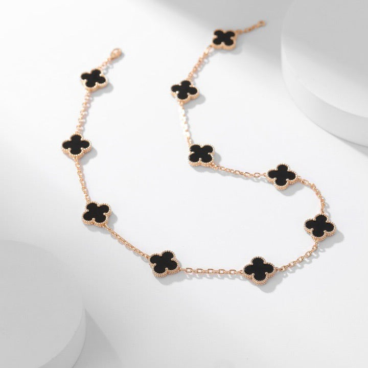 [Marin]CLOVER 10 MOTIFS ONYX NECKLACE