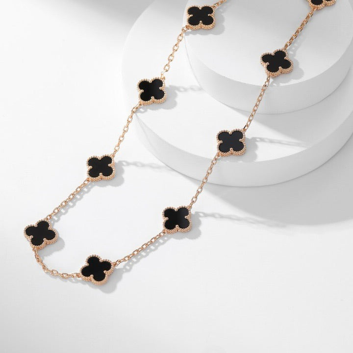 [Marin]COLLIER ONYX 10 MOTIFS TRÈFLE