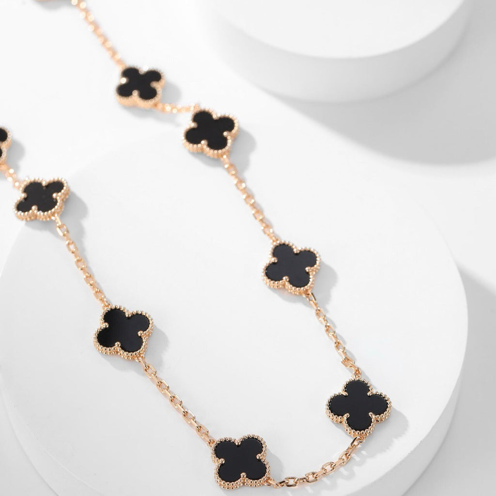 [Marin]COLLIER ONYX 10 MOTIFS TRÈFLE
