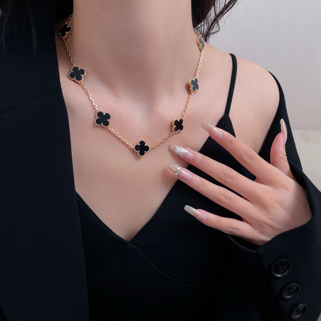 [Marin]COLLIER ONYX 10 MOTIFS TRÈFLE