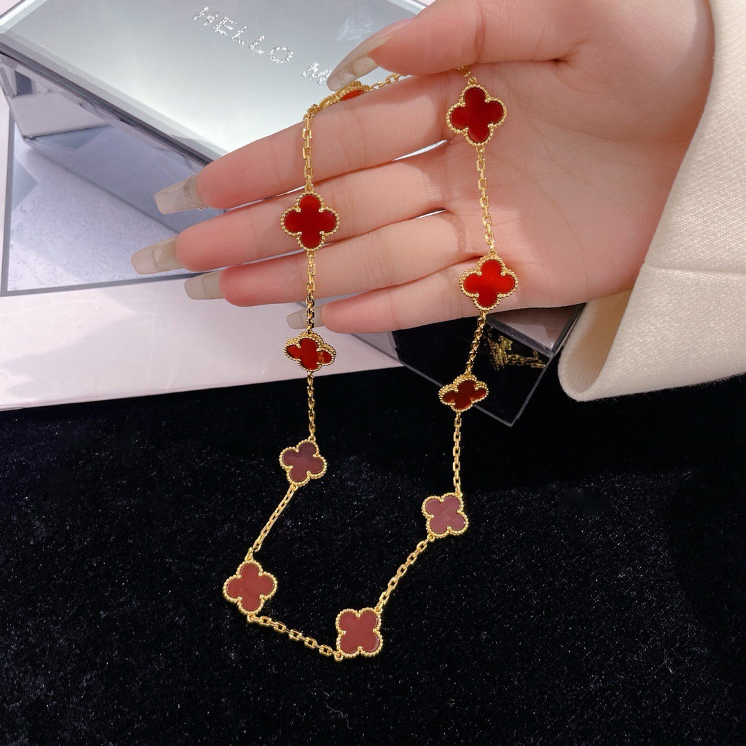 [Marin]CLOVER 10 MOTIFS CARNELIAN NECKLACE
