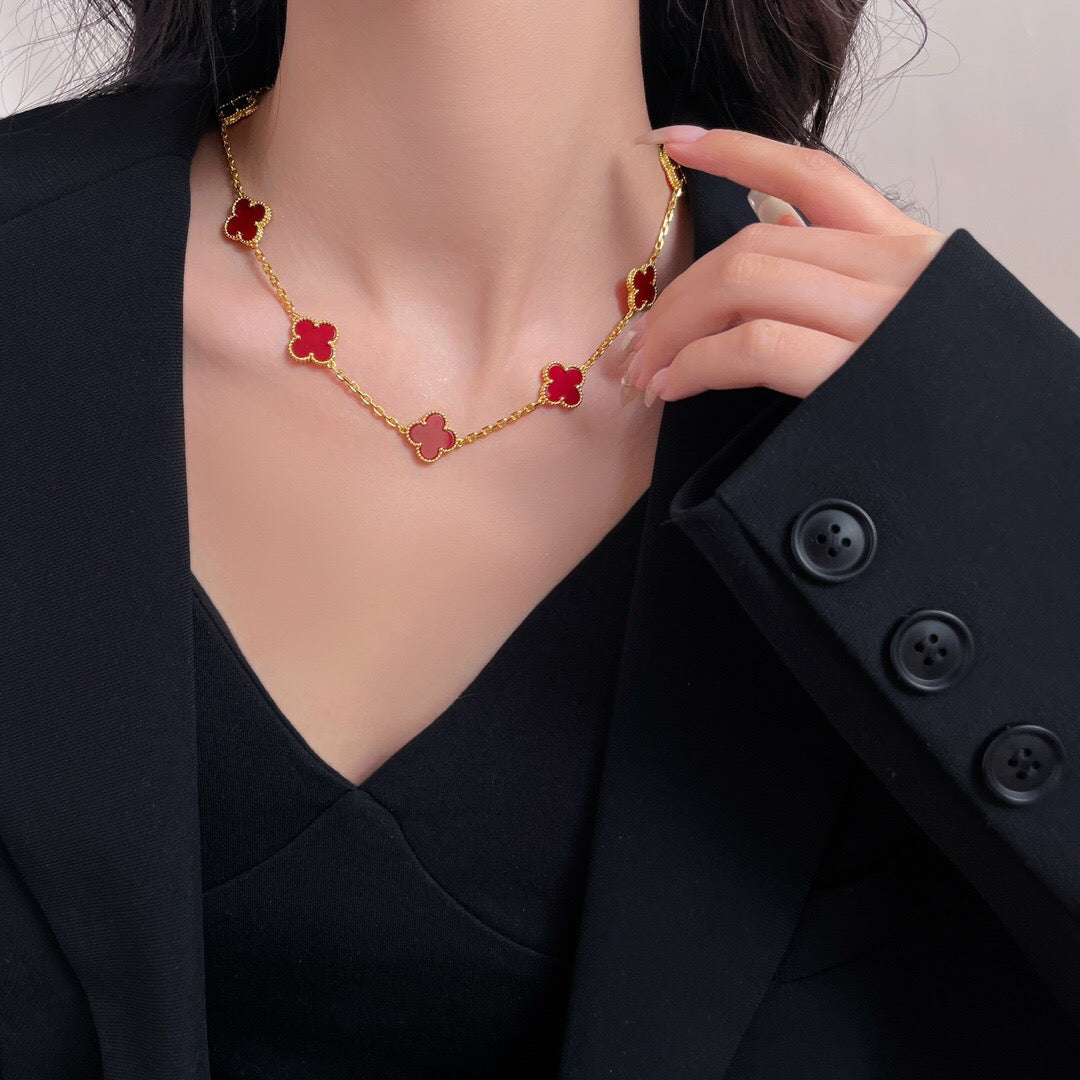[Marin]COLLIER CLOVER 10 MOTIFS CORNALINE