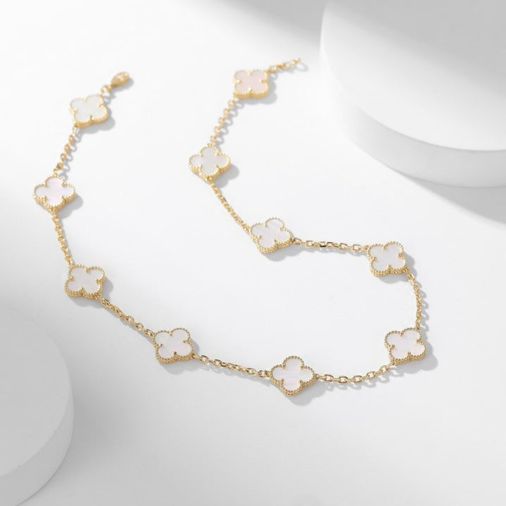[Marin]COLLIER 10 MOTIFS TRÈFLE NACRE BLANCHE