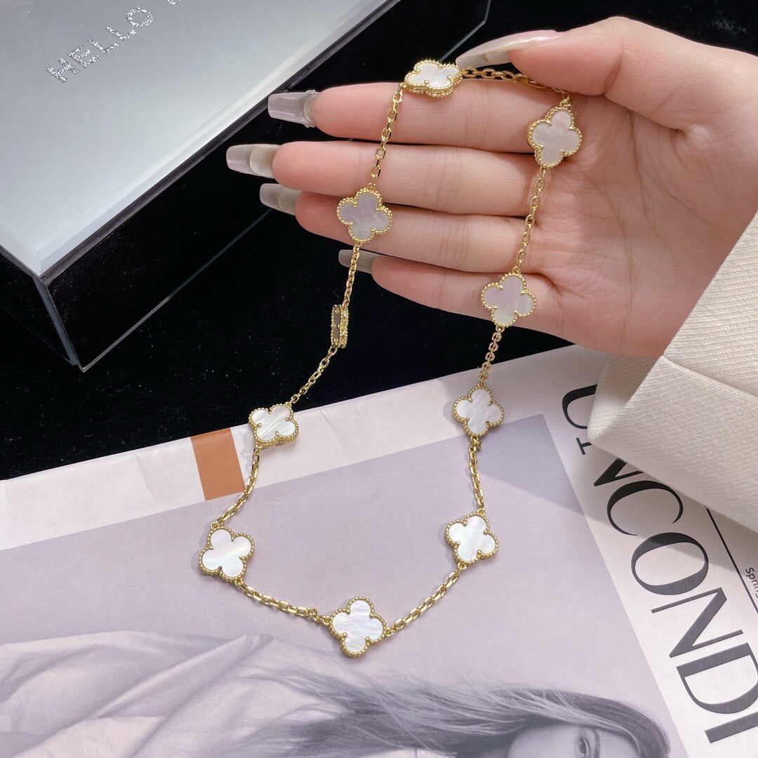 [Marin]CLOVER 10 MOTIFS WHITE MOTHER OF PEARL NECKLACE