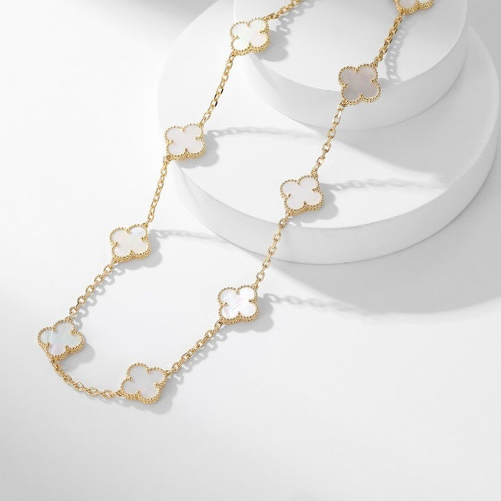 [Marin]COLLIER 10 MOTIFS TRÈFLE NACRE BLANCHE