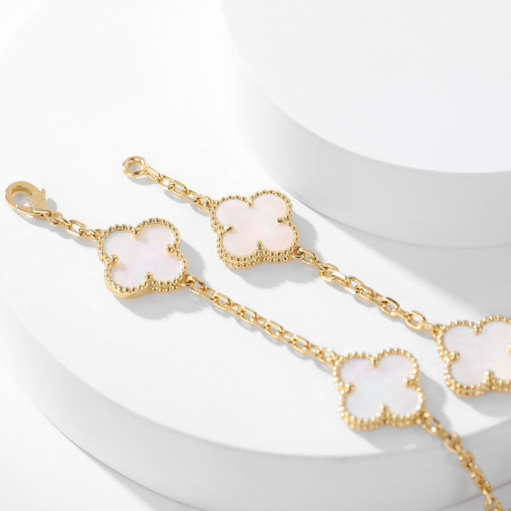 [Marin]COLLIER 10 MOTIFS TRÈFLE NACRE BLANCHE