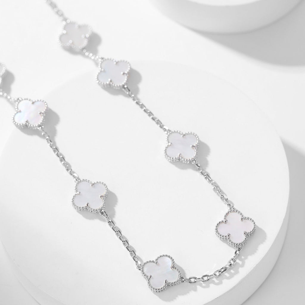[Marin]COLLIER 10 MOTIFS TRÈFLE NACRE BLANCHE