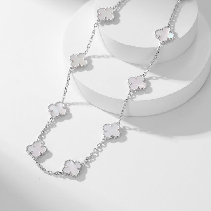 [Marin]COLLIER 10 MOTIFS TRÈFLE NACRE BLANCHE
