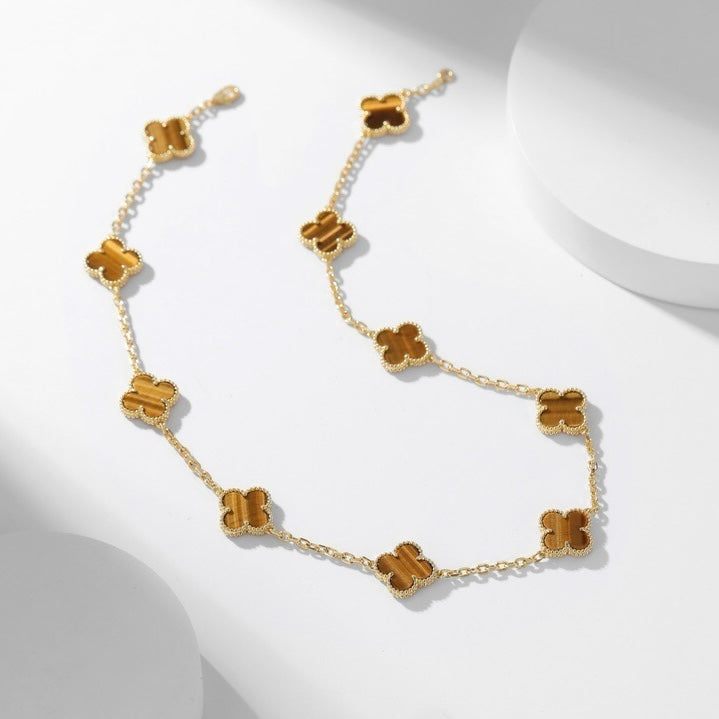 [Marin]COLLIER CLOVER 10 MOTIFS ŒIL DE TIGRE