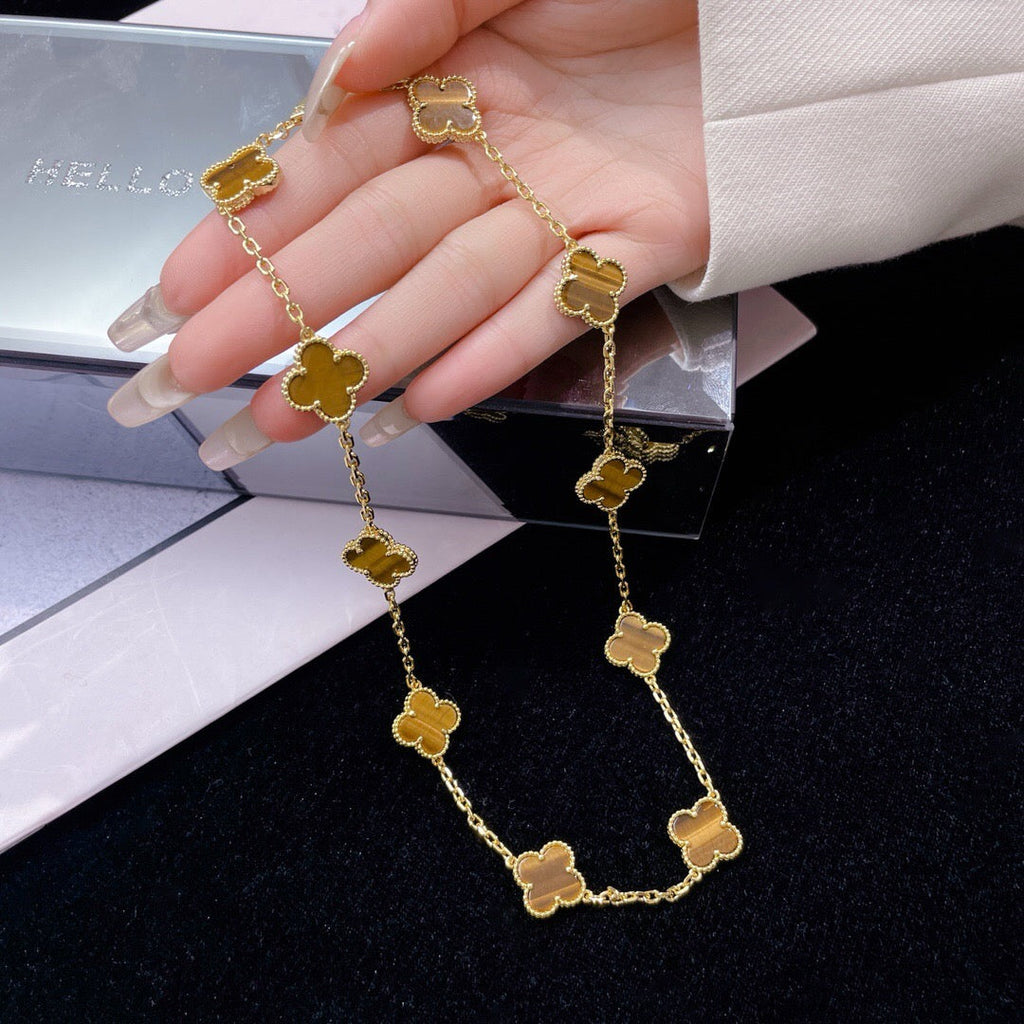 [Marin]COLLIER CLOVER 10 MOTIFS ŒIL DE TIGRE