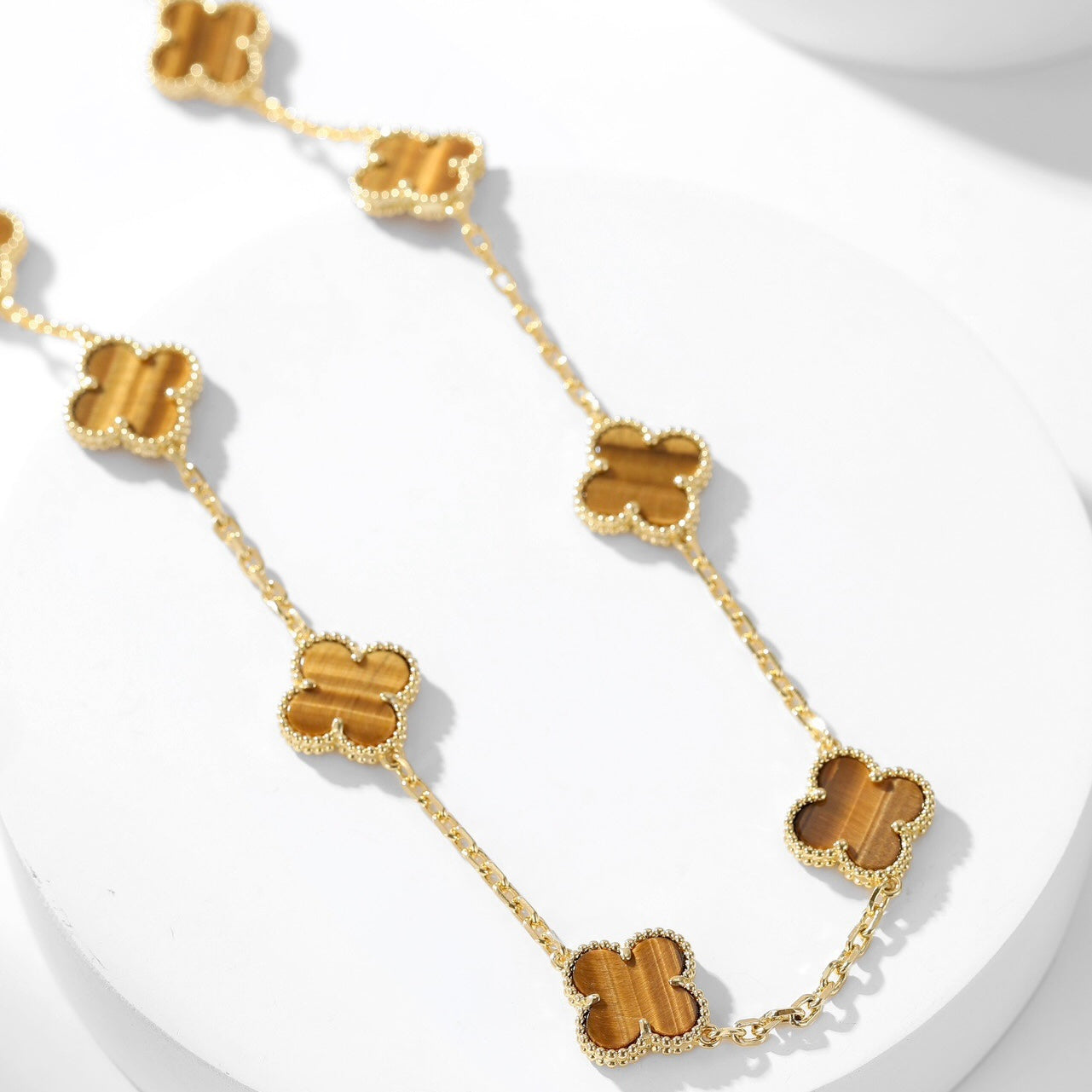 [Marin]CLOVER 10 MOTIFS TIGER EYE NECKLACE