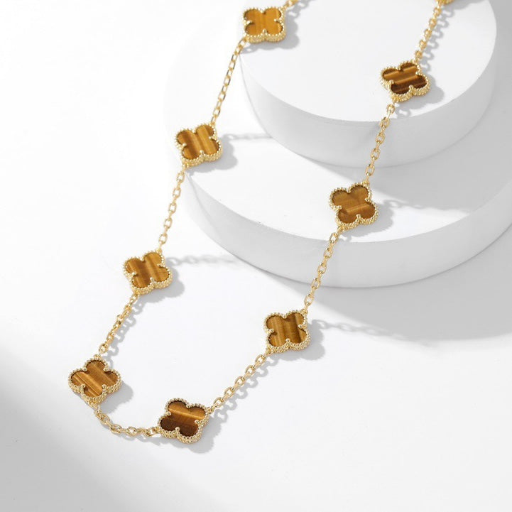 [Marin]COLLIER CLOVER 10 MOTIFS ŒIL DE TIGRE