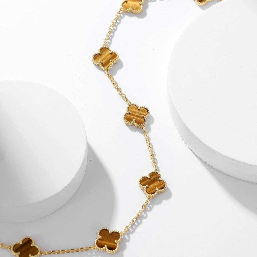 [Marin]COLLIER CLOVER 10 MOTIFS ŒIL DE TIGRE