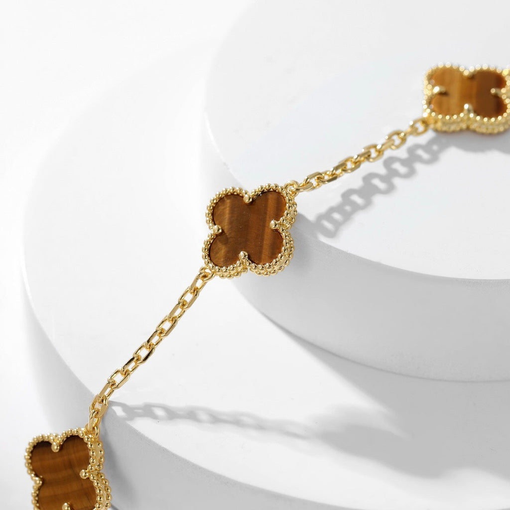 [Marin]COLLIER CLOVER 10 MOTIFS ŒIL DE TIGRE