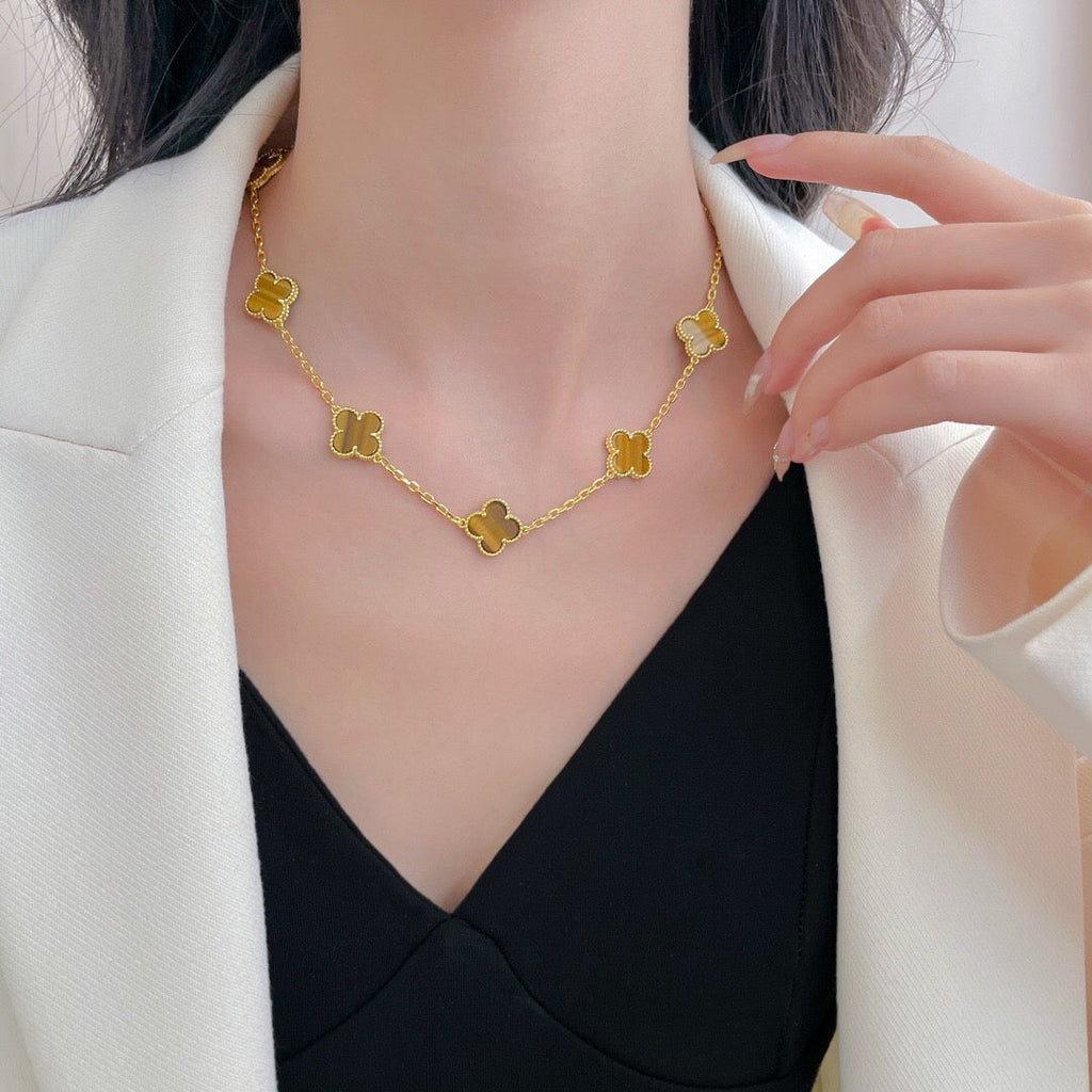 [Marin]COLLIER CLOVER 10 MOTIFS ŒIL DE TIGRE