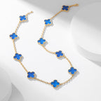[Marin]COLLIER TRÈFLE 10 MOTIFS AGATE BLEUE