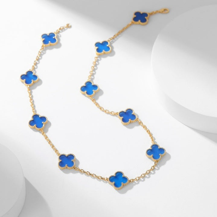 [Marin]CLOVER 10 MOTIFS BLUE AGATE NECKLACE