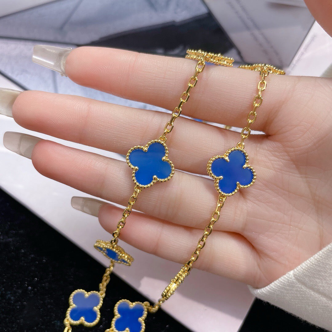 [Marin]CLOVER 10 MOTIFS BLUE AGATE NECKLACE