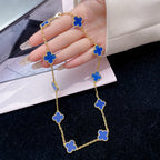 [Marin]COLLIER TRÈFLE 10 MOTIFS AGATE BLEUE