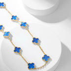 [Marin]COLLIER TRÈFLE 10 MOTIFS AGATE BLEUE