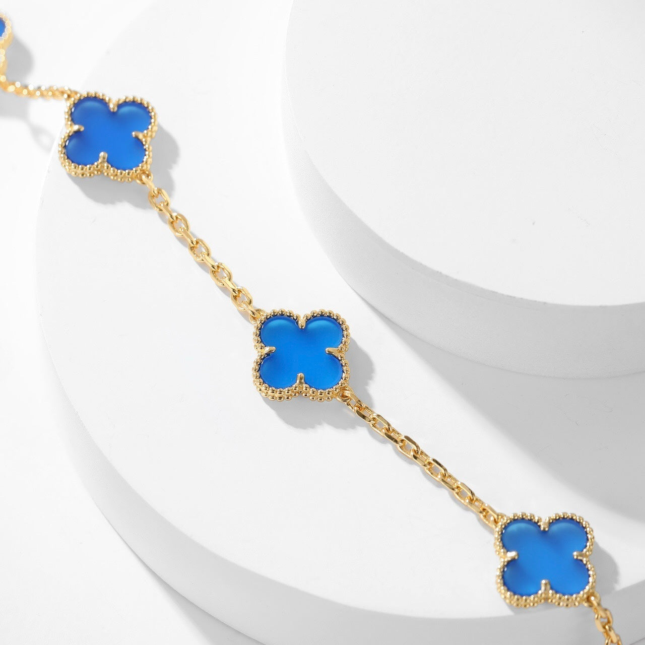 [Marin]COLLIER TRÈFLE 10 MOTIFS AGATE BLEUE