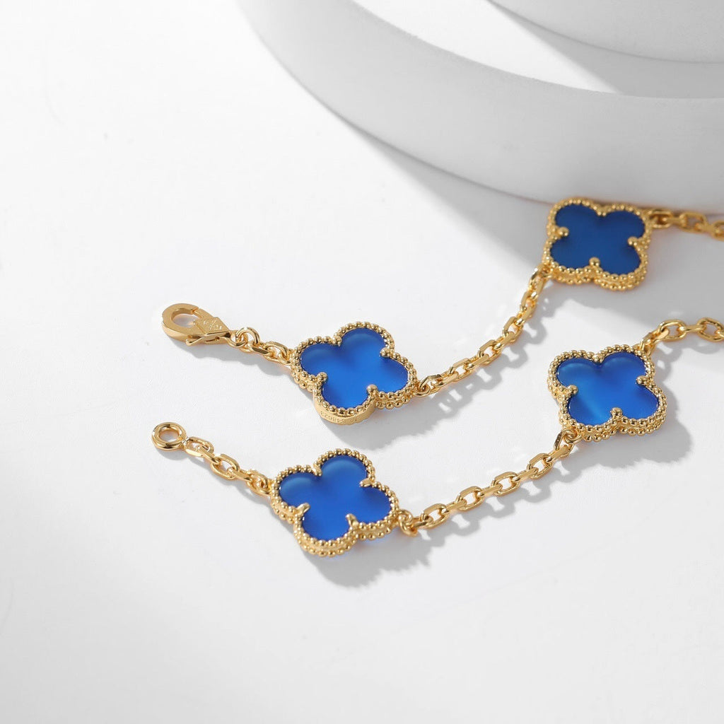 [Marin]COLLIER TRÈFLE 10 MOTIFS AGATE BLEUE