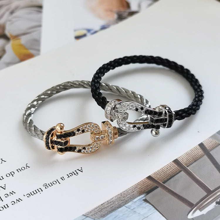 [Marin]FORCE LARGE HORSESHOE BLACK WHITE DIAMOND BRACELET ROSE GOLD