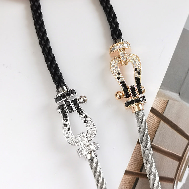 [Marin]FORCE LARGE HORSESHOE BLACK WHITE DIAMOND BRACELET SILVER