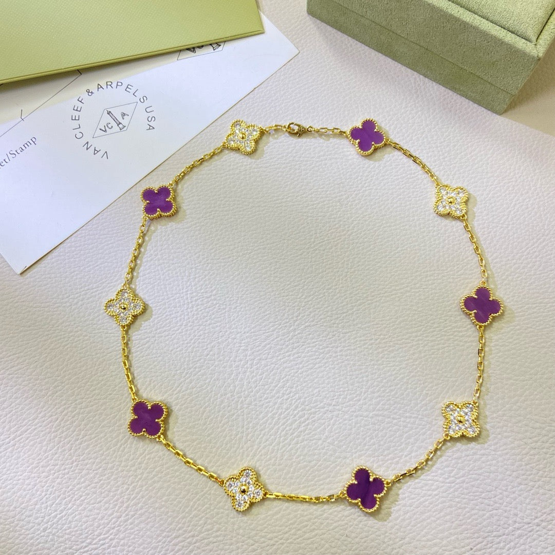[Marin Jewelry]CLOVER 10 MOTIFS  PURPLE VIOLET DIAMOND NECKLACE