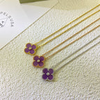 [Marin Jewelry]クローバー 15MM ダイヤモンド パープルバイオレットネックレス