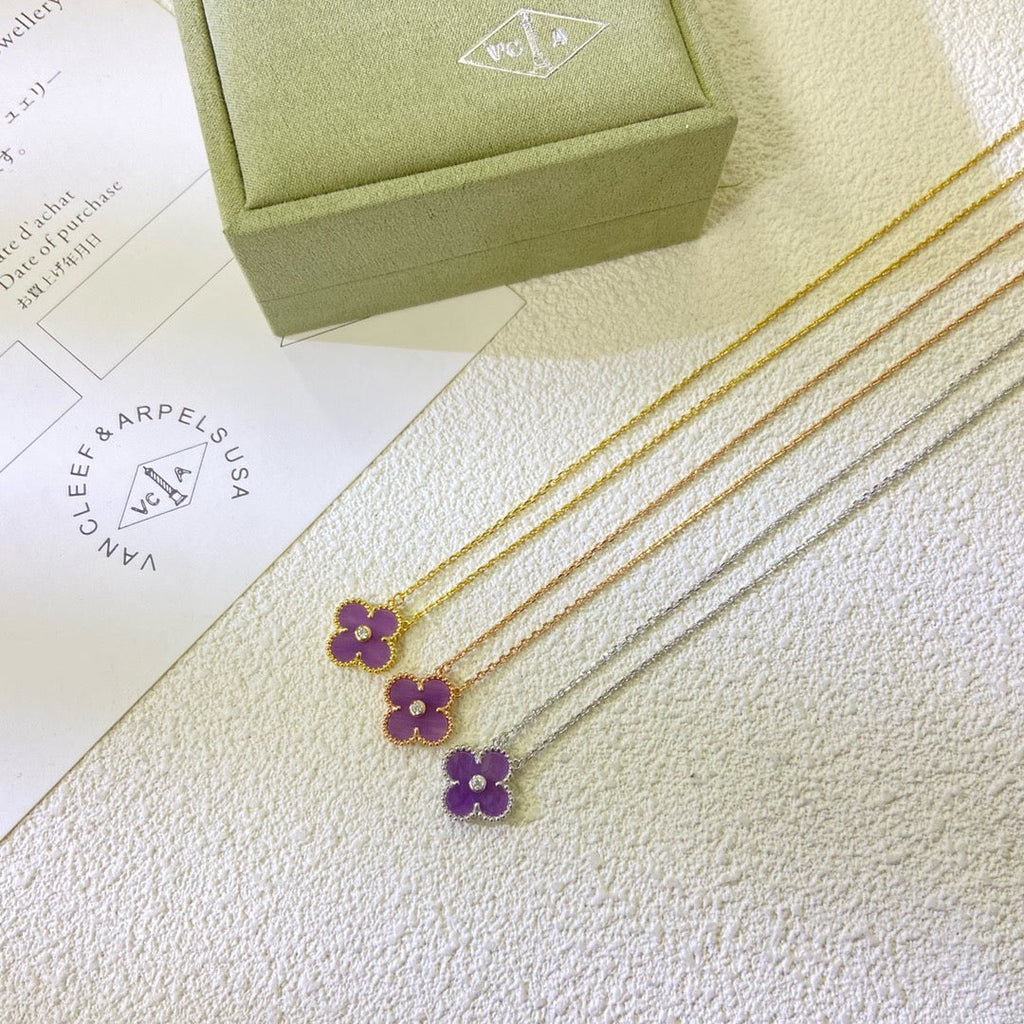 [Marin Jewelry]クローバー 15MM ダイヤモンド パープルバイオレットネックレス