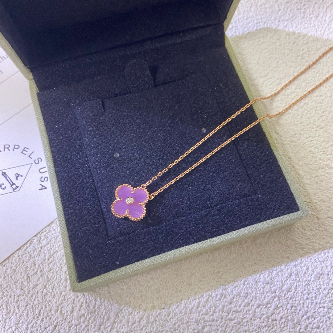 [Marin Jewelry]CLOVER 15MM DIAMOND  PURPLE VIOLET NECKLACE