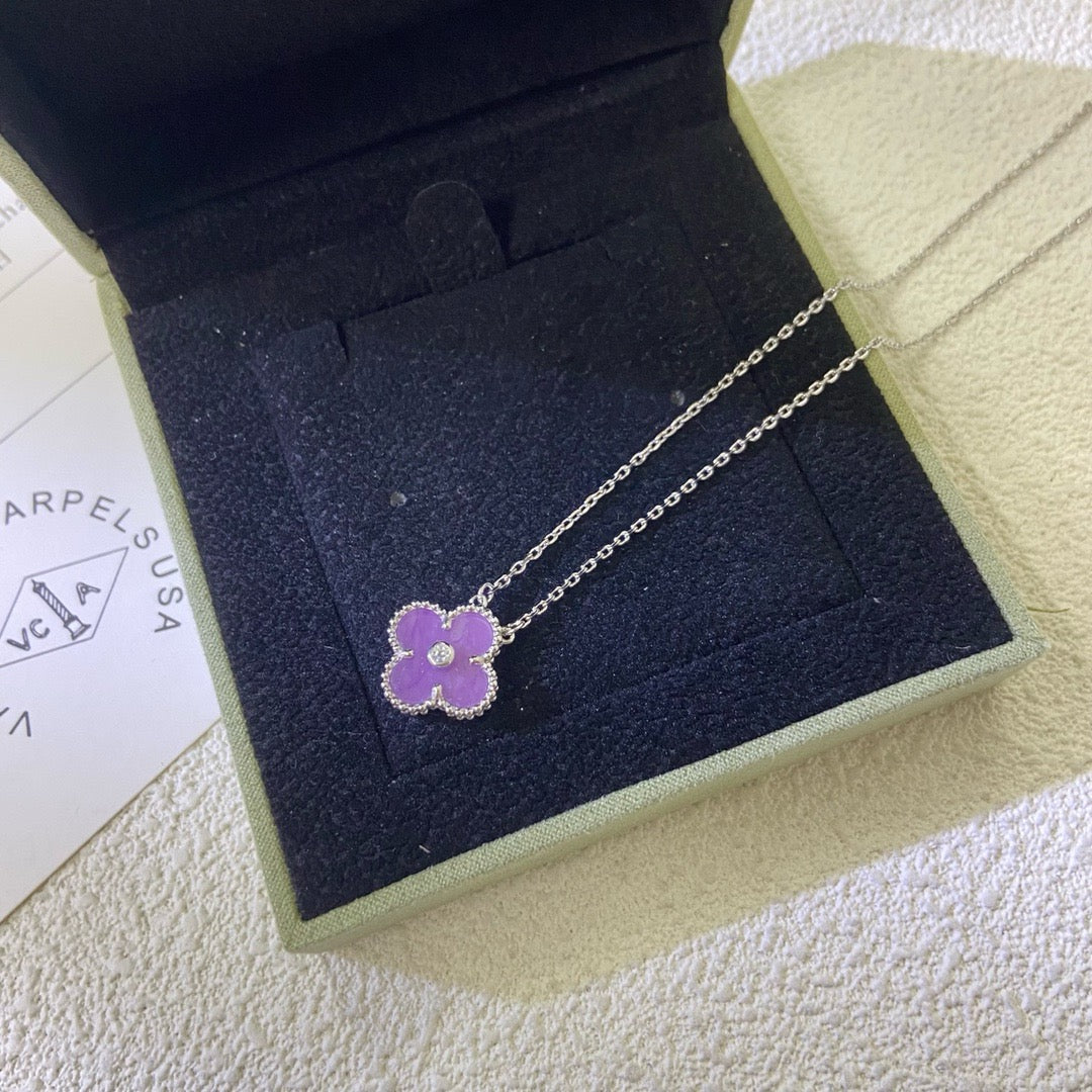 [Marin Jewelry]CLOVER 15MM DIAMOND  PURPLE VIOLET NECKLACE