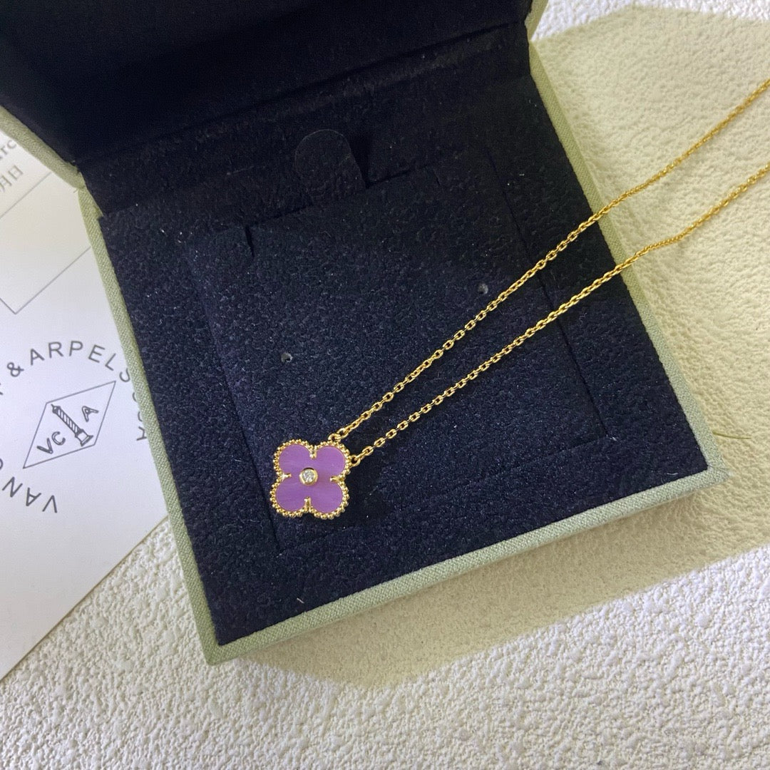 [Marin Jewelry]CLOVER 15MM DIAMOND  PURPLE VIOLET NECKLACE