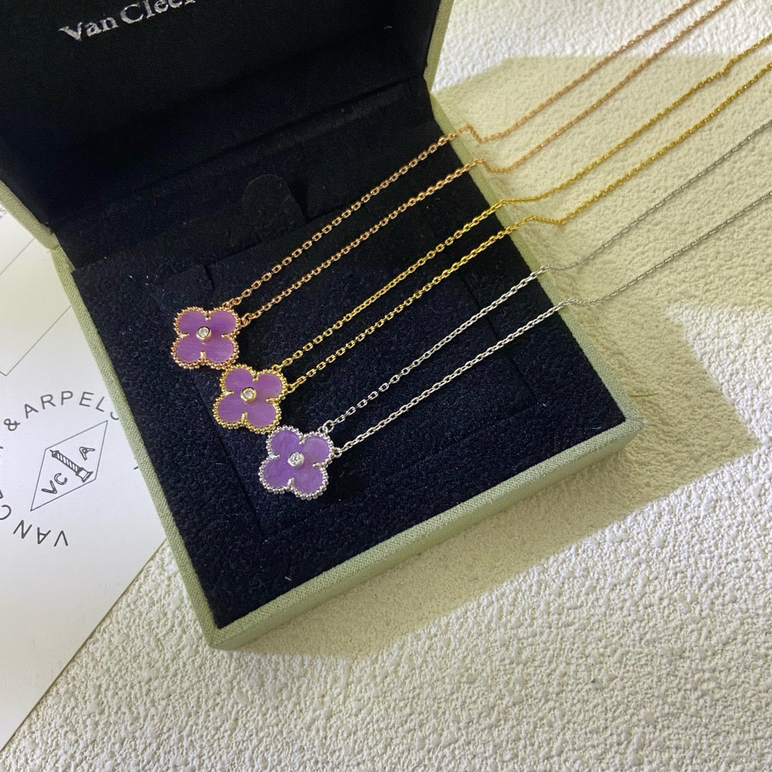 [Marin Jewelry]CLOVER 15MM DIAMOND  PURPLE VIOLET NECKLACE