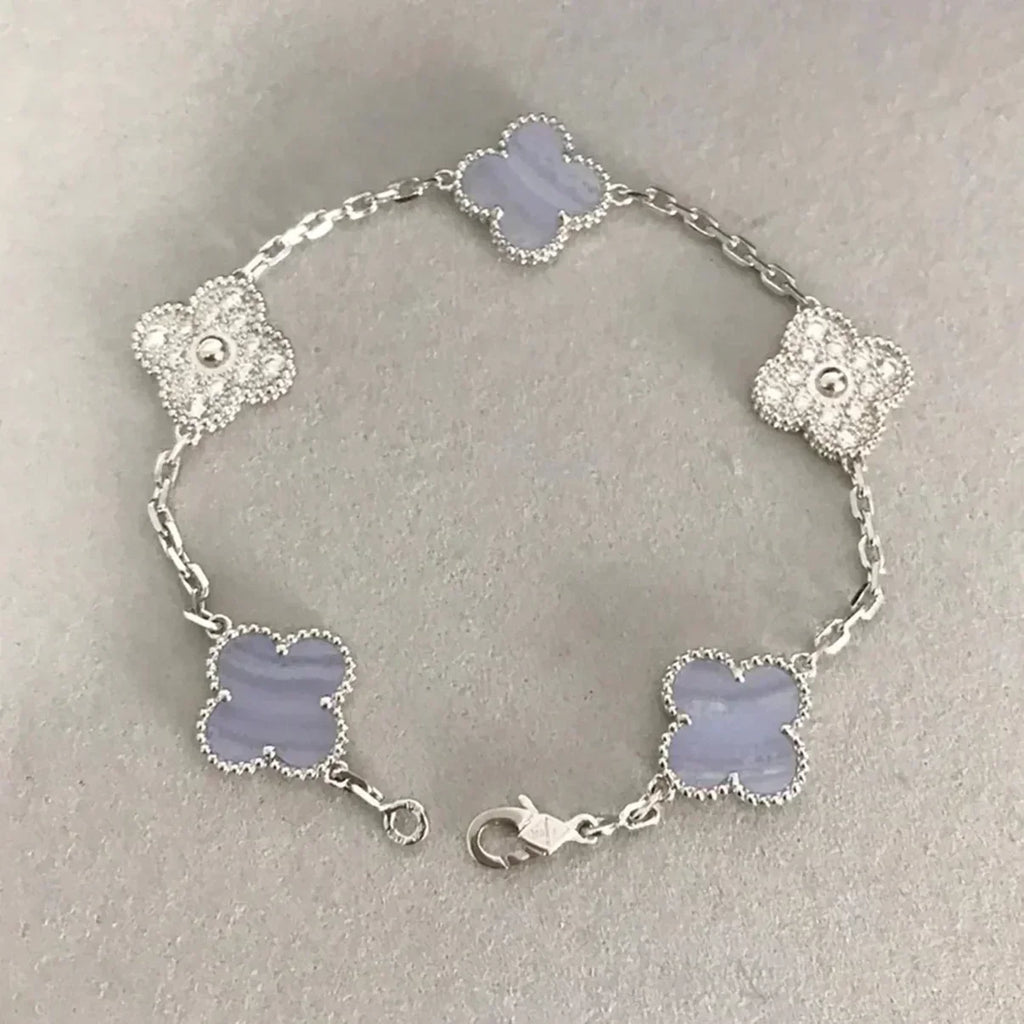 [⭐Shinejoy] CLOVER 5 MOTIF PURPLE CHALCEDONY BRACELET COLLECTION