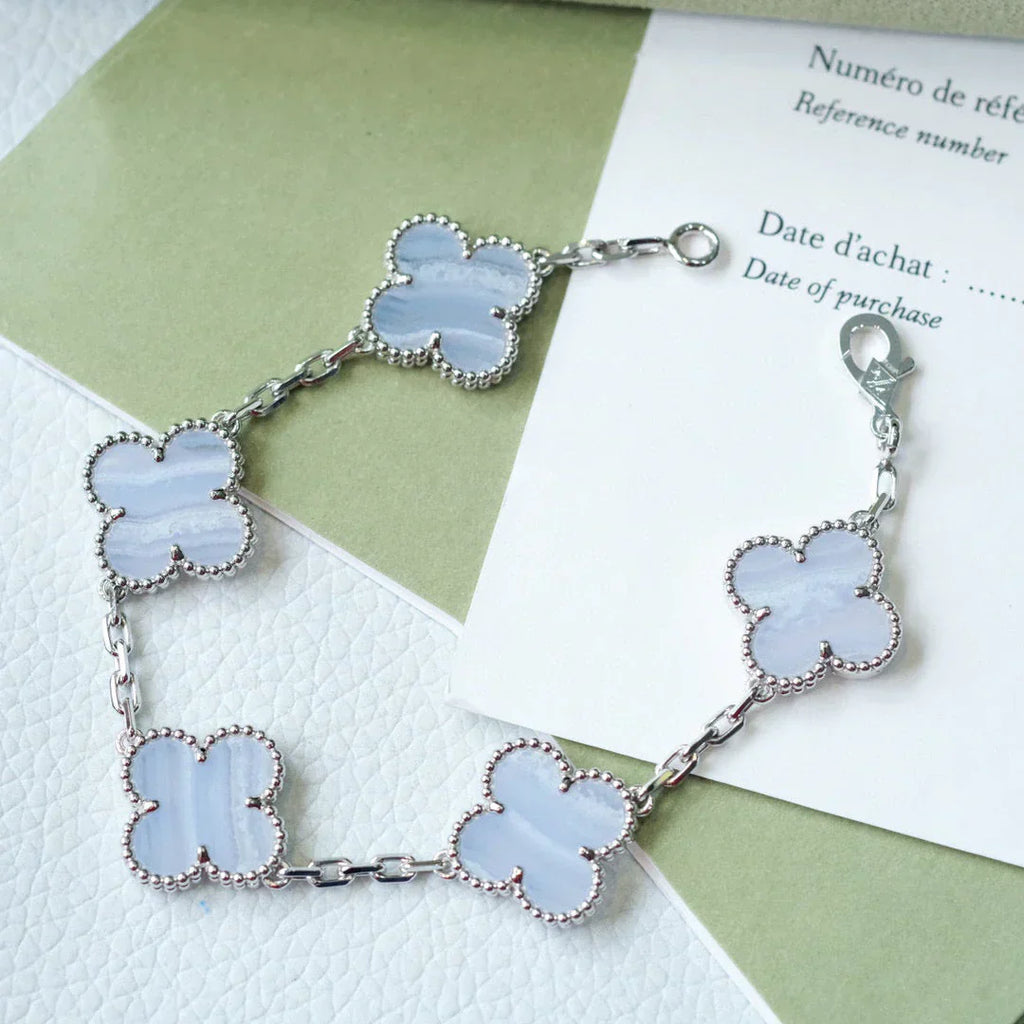 [⭐Shinejoy] CLOVER 5 MOTIF PURPLE CHALCEDONY BRACELET COLLECTION