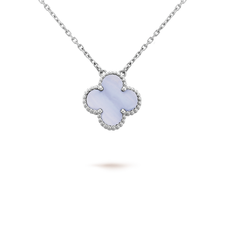 [Marin]CLOVER 15MM BLUE CHALCEDONY NECKLACE SILVER
