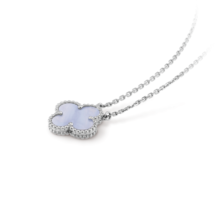 [Marin]CLOVER 15MM BLUE CHALCEDONY NECKLACE SILVER