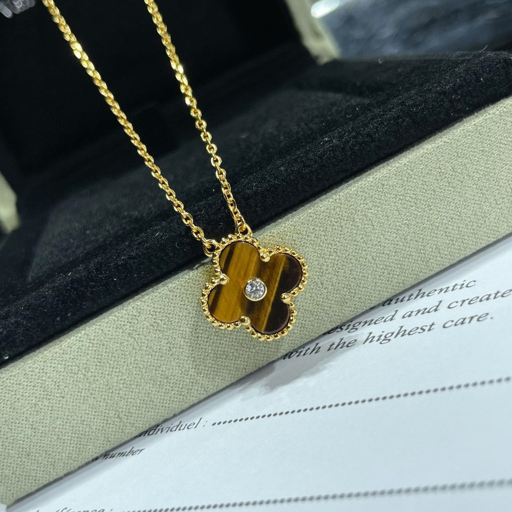 [Marin]CLOVER 15MM DIAMOND AND YELLOW TIGER'S EYE AGATE necklace